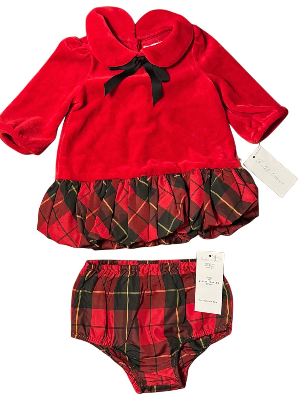 Ralph Lauren Red Velvet Dress with Plaid Bloomers
